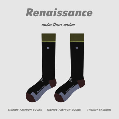 Calf Socks Colorblock Moisture Wicking Athletic