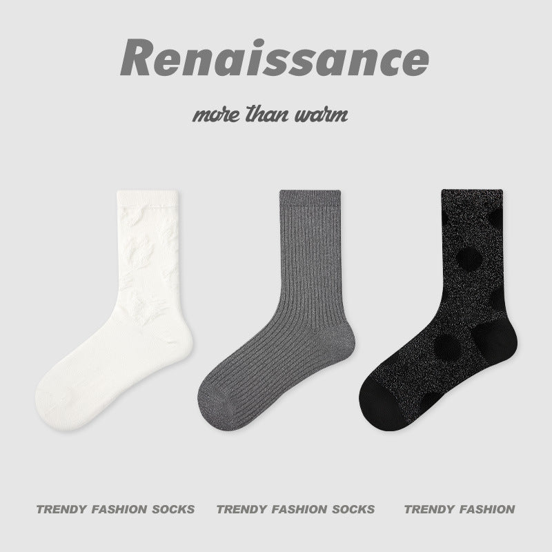Socks Embossed Floral Mid Calf Cotton Moisture Wicking