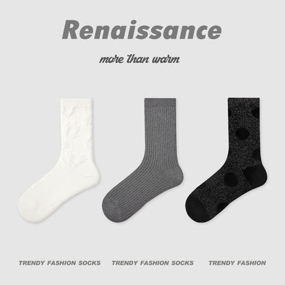 Socks Embossed Floral Mid Calf Cotton Moisture Wicking