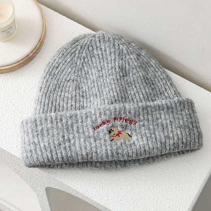 Cute Dog Embroidered Knit Hat Cozy Earflap Beanie