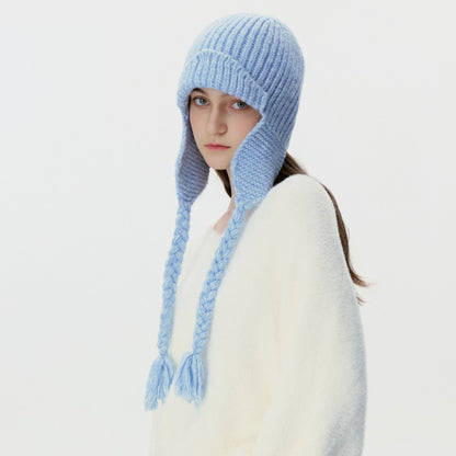 New Women's Wool Knitted Pilot Hat with Ear Flaps