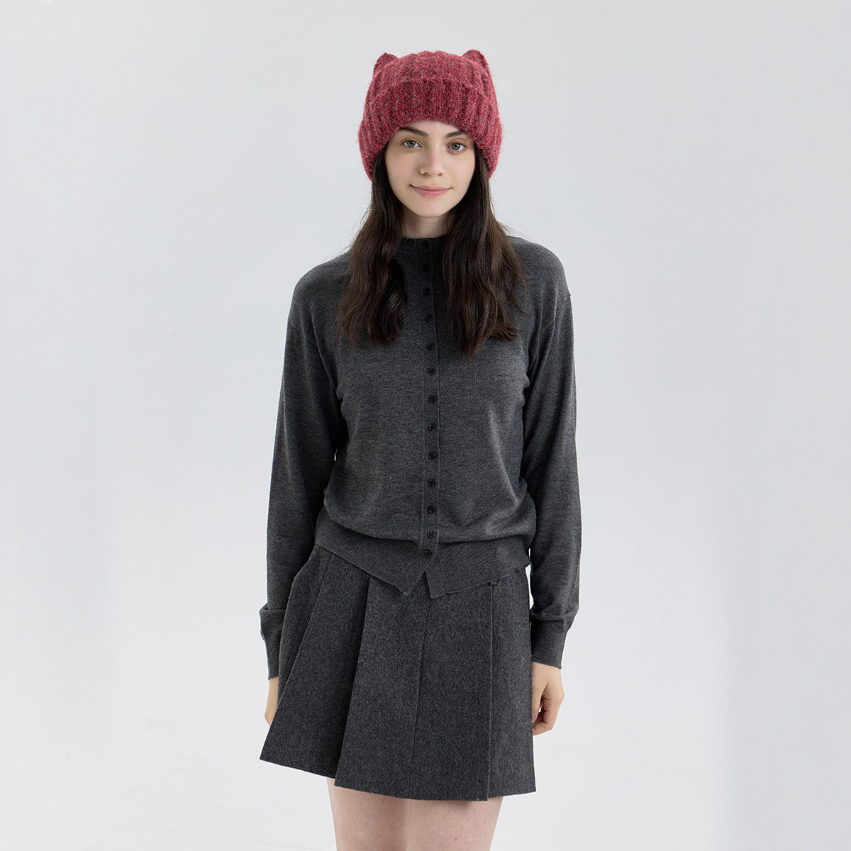 Cute Cat Ear Solid Color Knitted Beanie Hat for Women