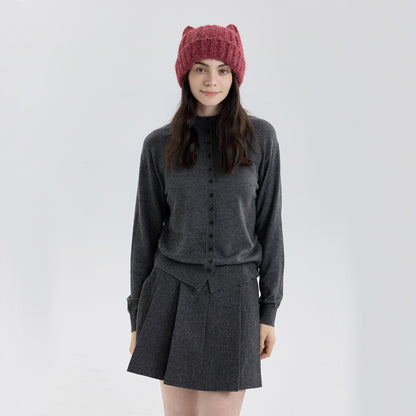 Cute Cat Ear Solid Color Knitted Beanie Hat for Women