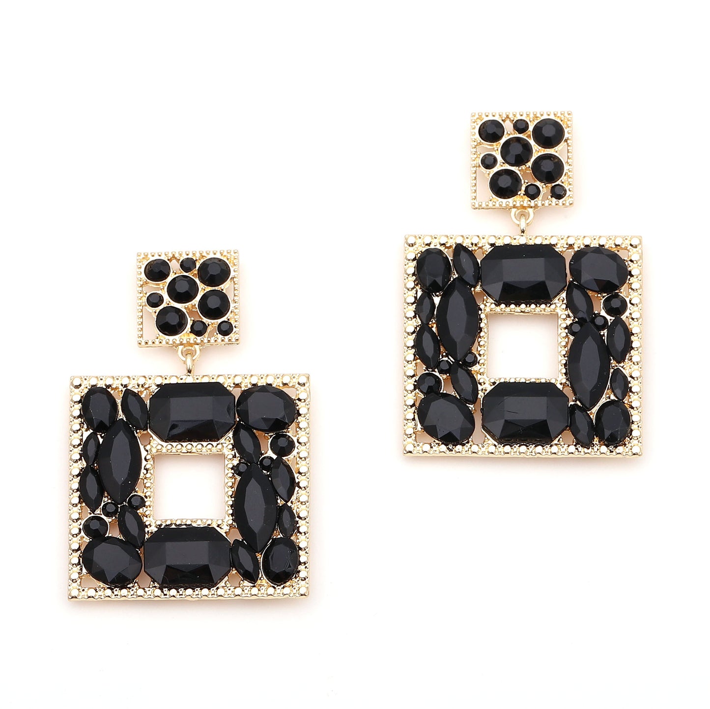 Earrings Geometric Square Colorful Rhinestone Statement