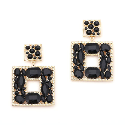 Earrings Geometric Square Colorful Rhinestone Statement