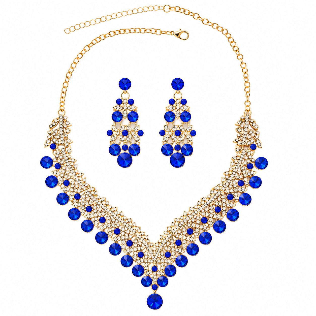 Retro Alloy Rhinestone Jewelry Set Elegant Necklace and Earrings for Evening Wear