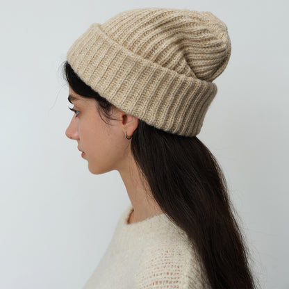 Classic Solid Color Knitted Wool Blend Beanie for Women