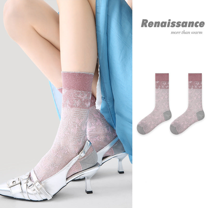 Mid Calf Pastel Colorblock Nylon Socks Breathable