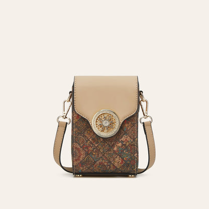 Ethnic Style Cork Phone Crossbody Bag