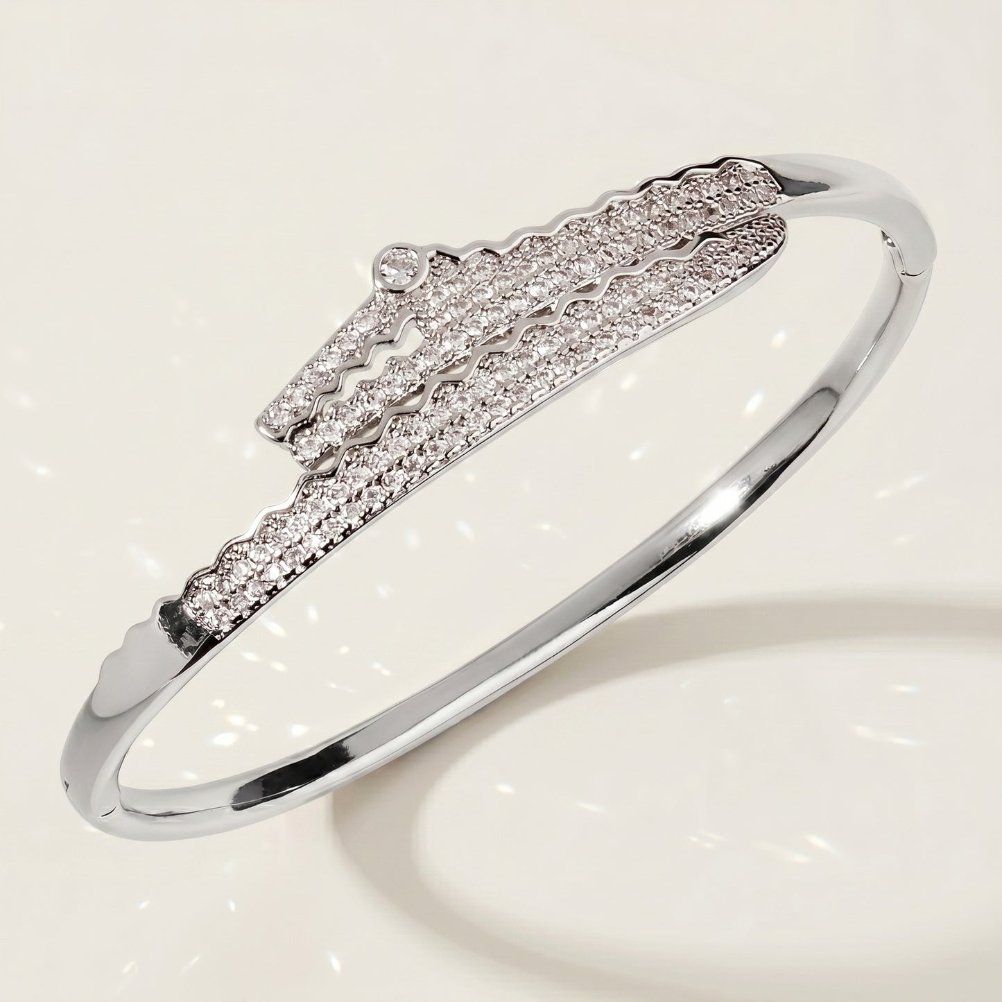 High-End Zirconia Stone Bangle with Nail Design for Weddings and Parties