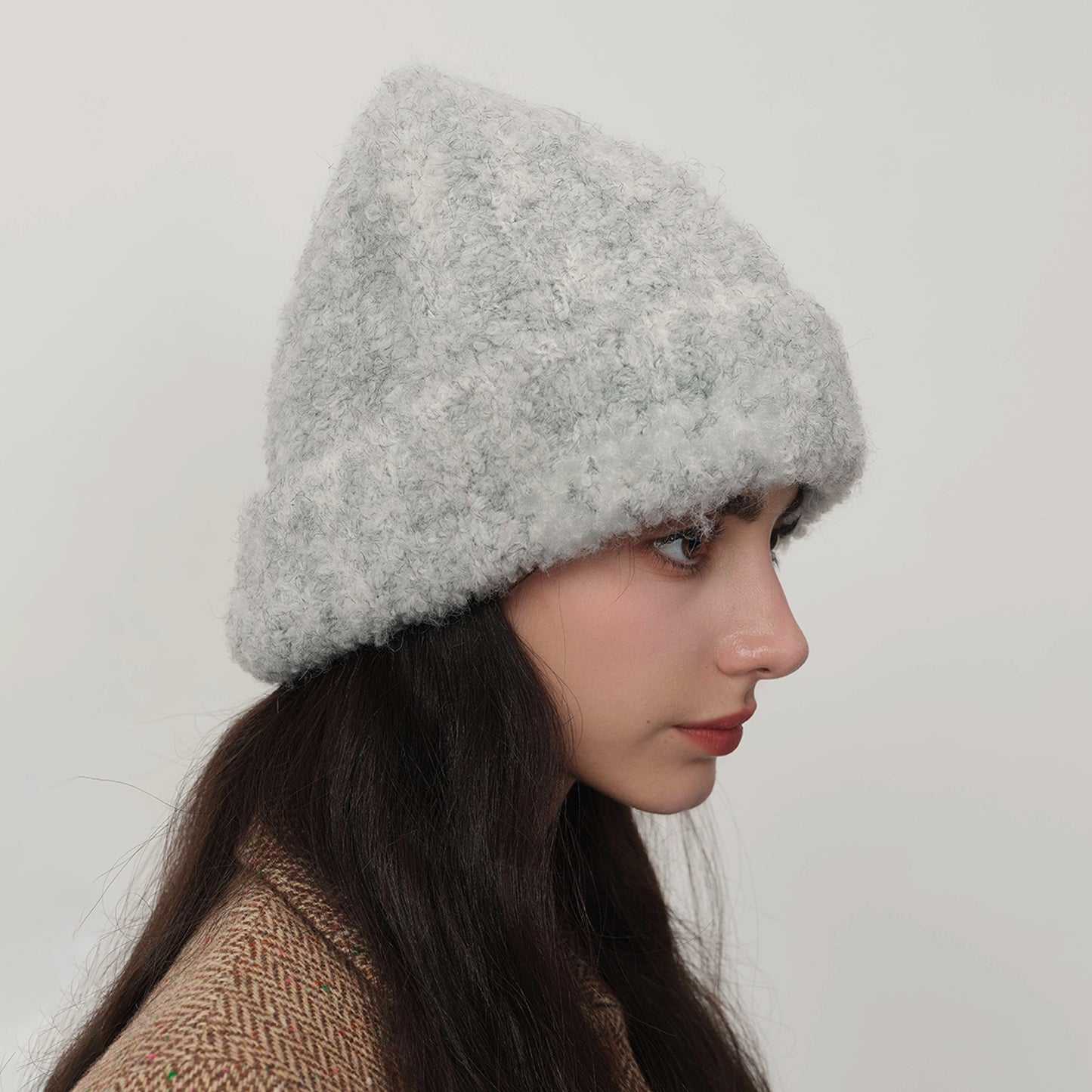 Vintage Warm Thick Knit Beanie with Contrast Color for Women