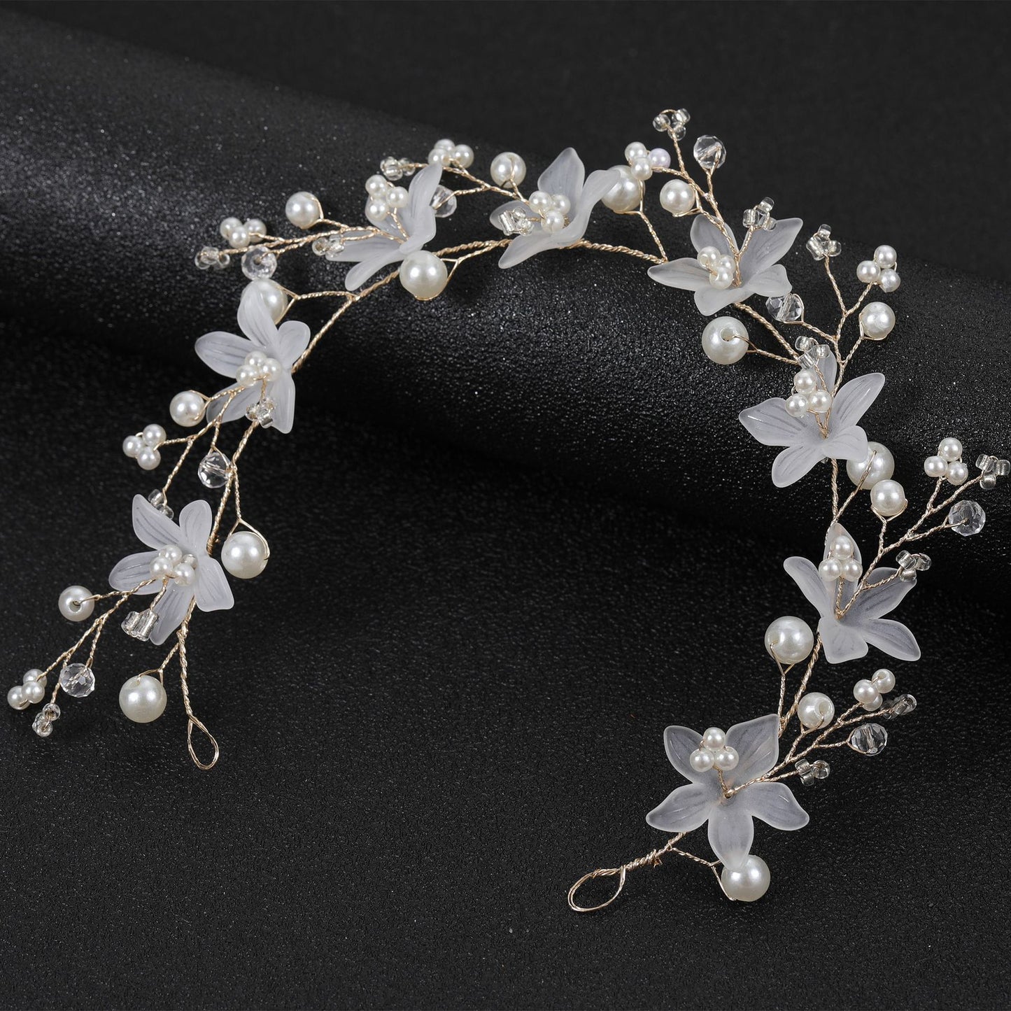 Transparent Handmade Pearl Flower Headband for Brides