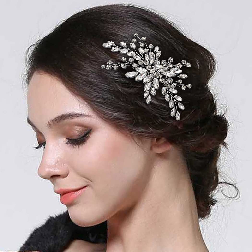 Silver Glass Side Wedding Hair Comb Headpiece