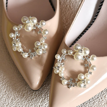 Removable Pearl Shoe Buckle Square Round High Heel Clip Accessories
