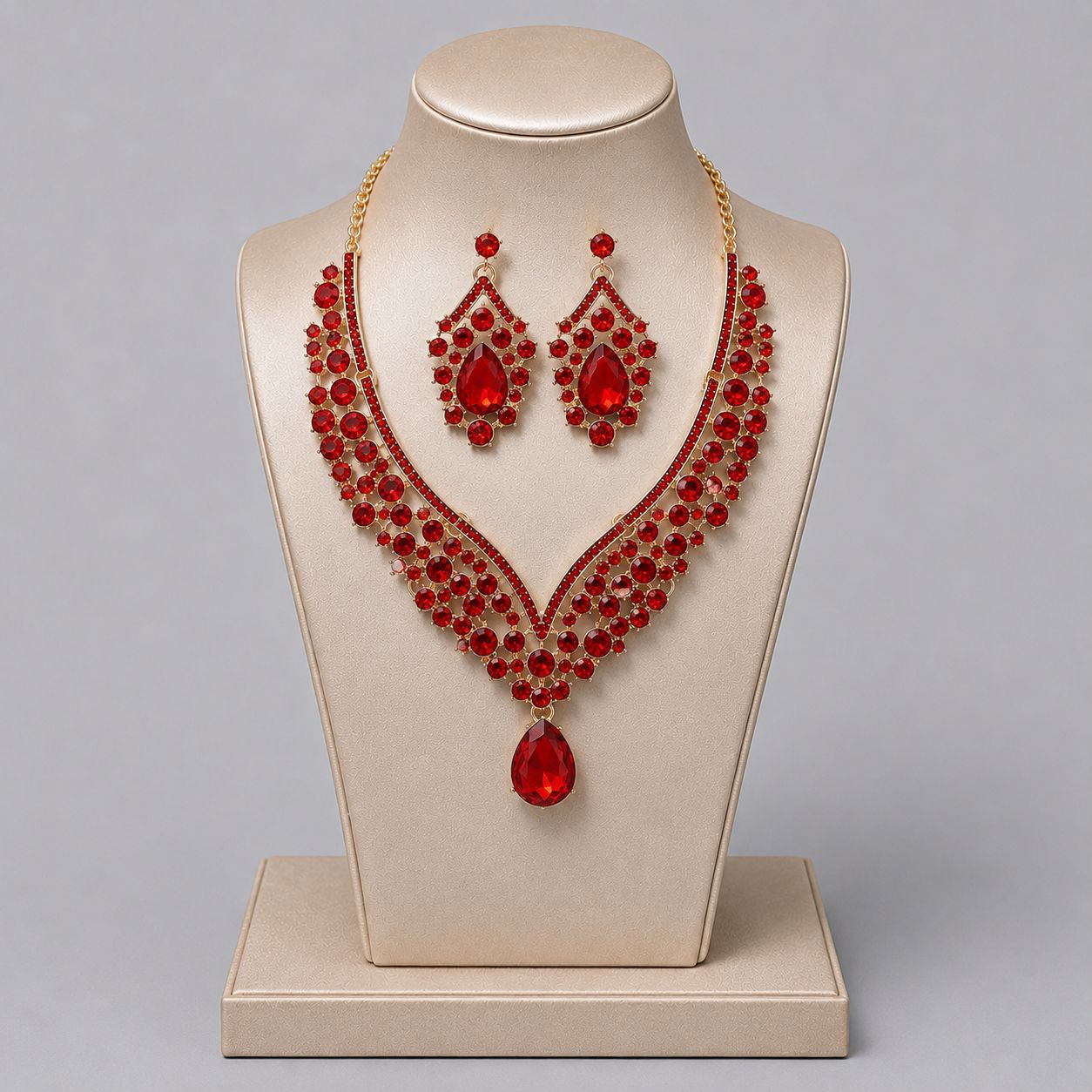 Retro Alloy Rhinestone Jewelry Set Elegant Necklace and Earrings for Evening Wear
