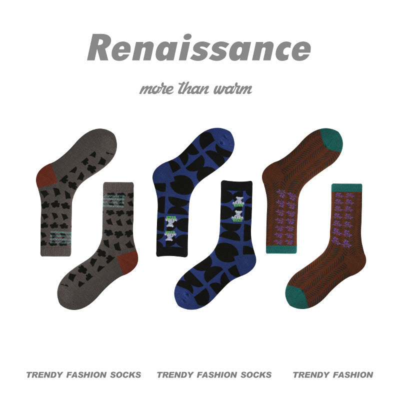 Mid Calf Vintage Gradient Cotton Socks
