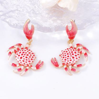 Alloy Crab Earrings Cute Colorful Lightweight Beachy