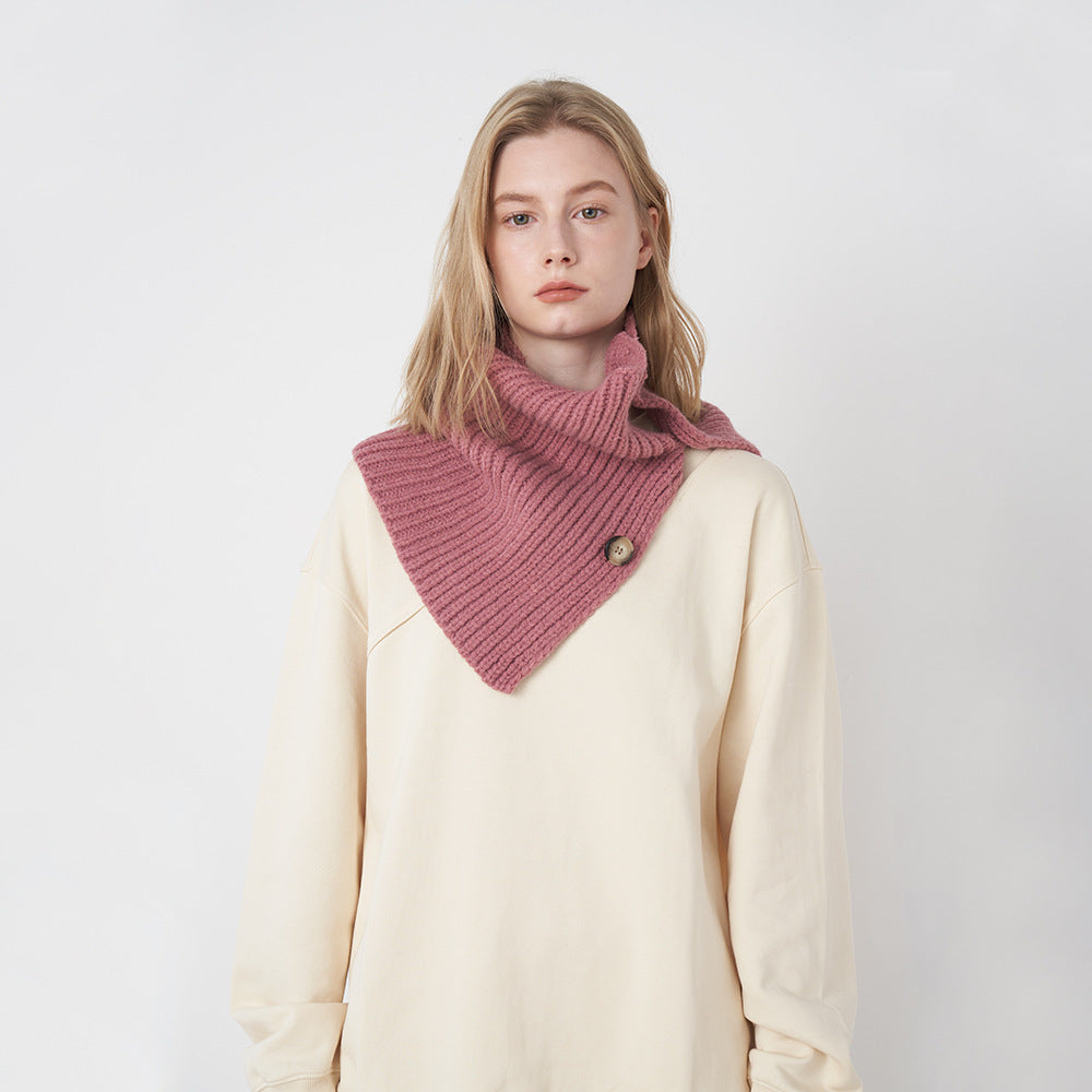 Pure Wool Knitted Scarf with Detachable Buttons for Women