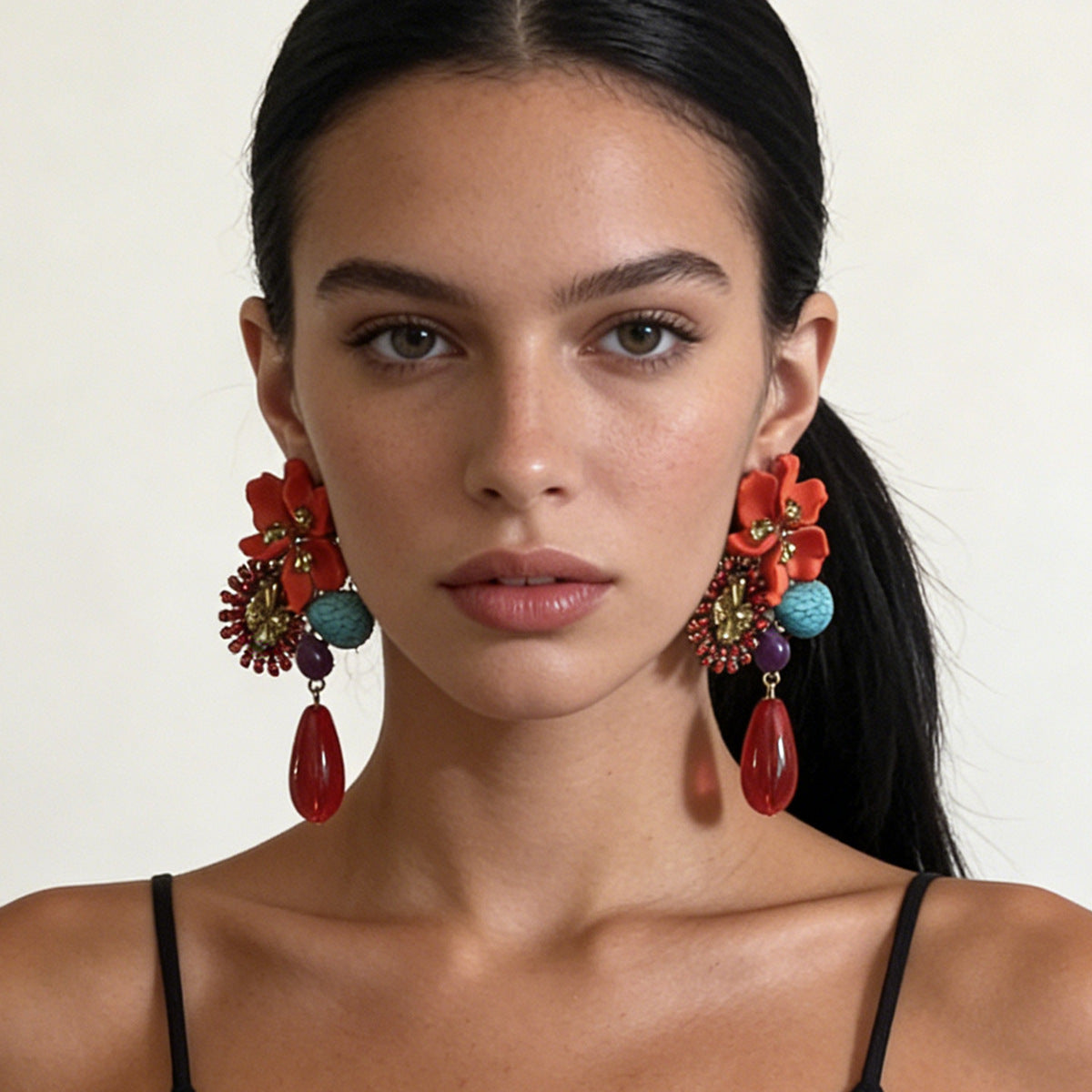 Resin Floral Drop Earrings Oversized Statement Chic