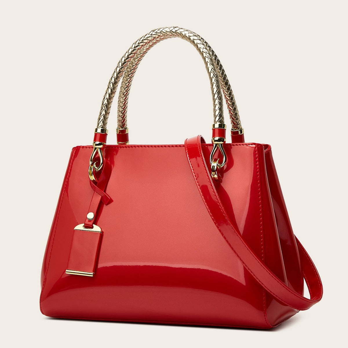 Stylish Red Patent Leather Tote Bag