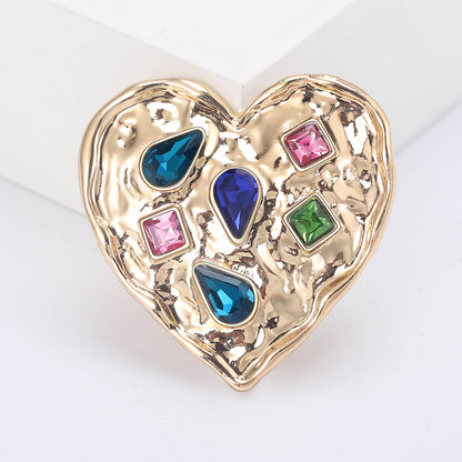 Vintage Heart-Shaped Brooch with Rhinestones Decorative Pin