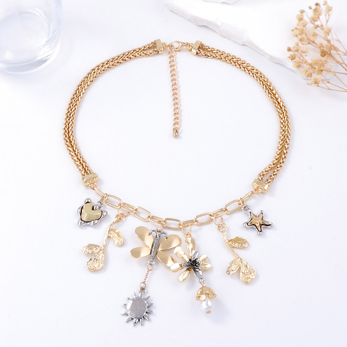 Necklace Animal Flower Tassel Layered Casual Chic