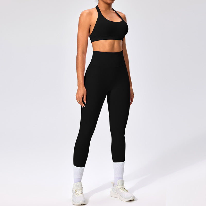 Women's Outdoor Yoga Set with Open Back Sports Bra and Pants