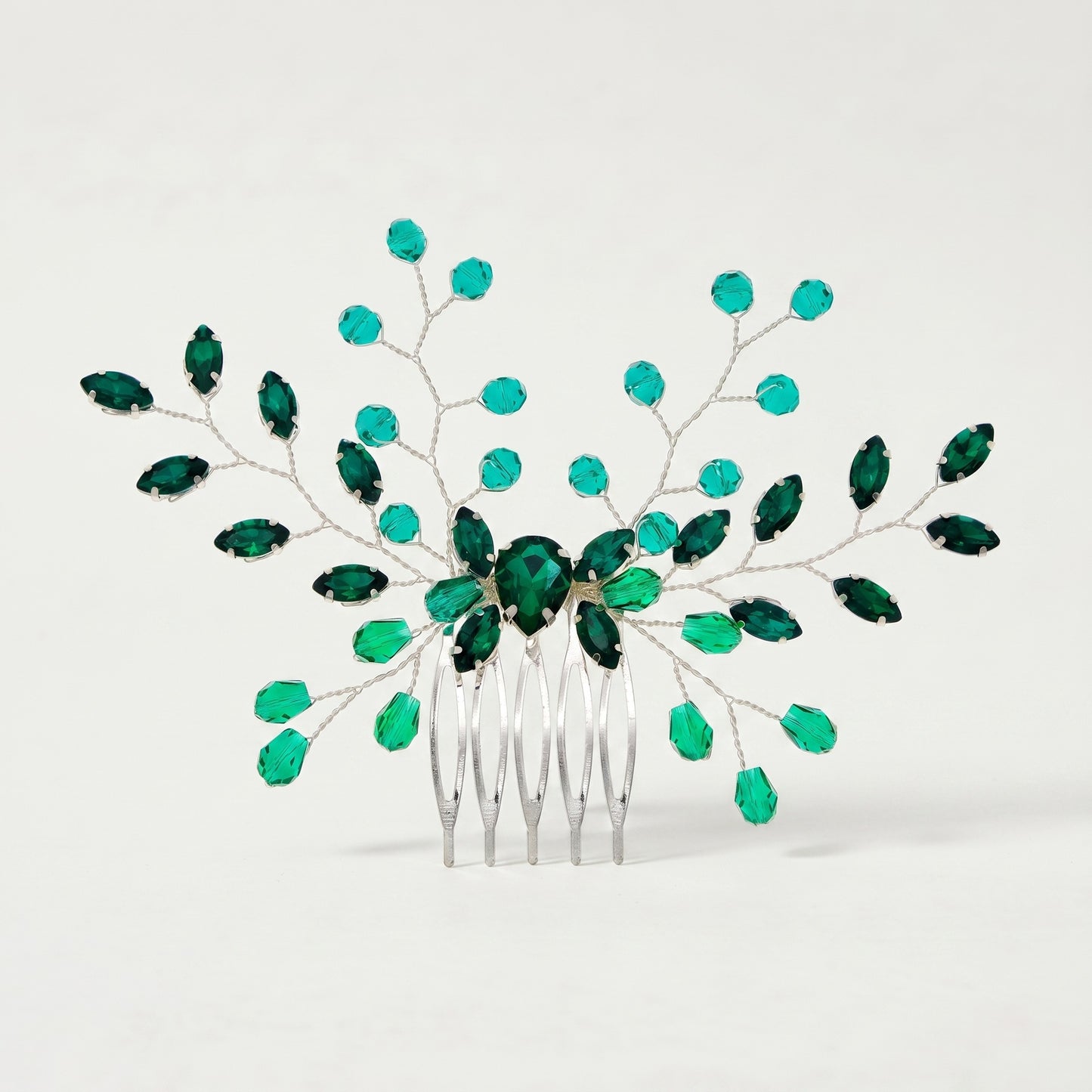 Green Crystal Leaf Hair Comb Elegant Bridal Hair Accessory