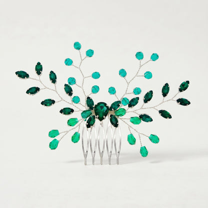 Green Crystal Leaf Hair Comb Elegant Bridal Hair Accessory