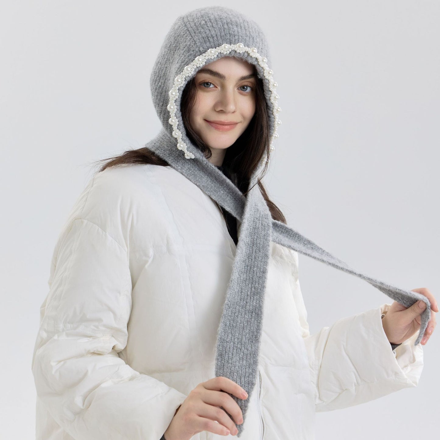 Trendy Knitted Pearl Beret Warm Ear Covering Hat