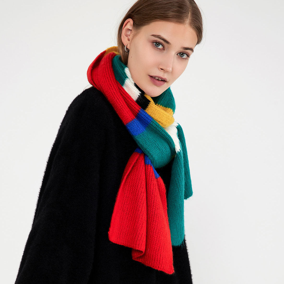 Rainbow Striped Acrylic Knit Scarf for Women