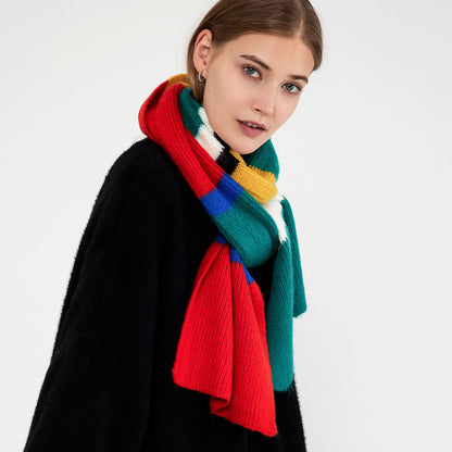 Rainbow Striped Acrylic Knit Scarf for Women