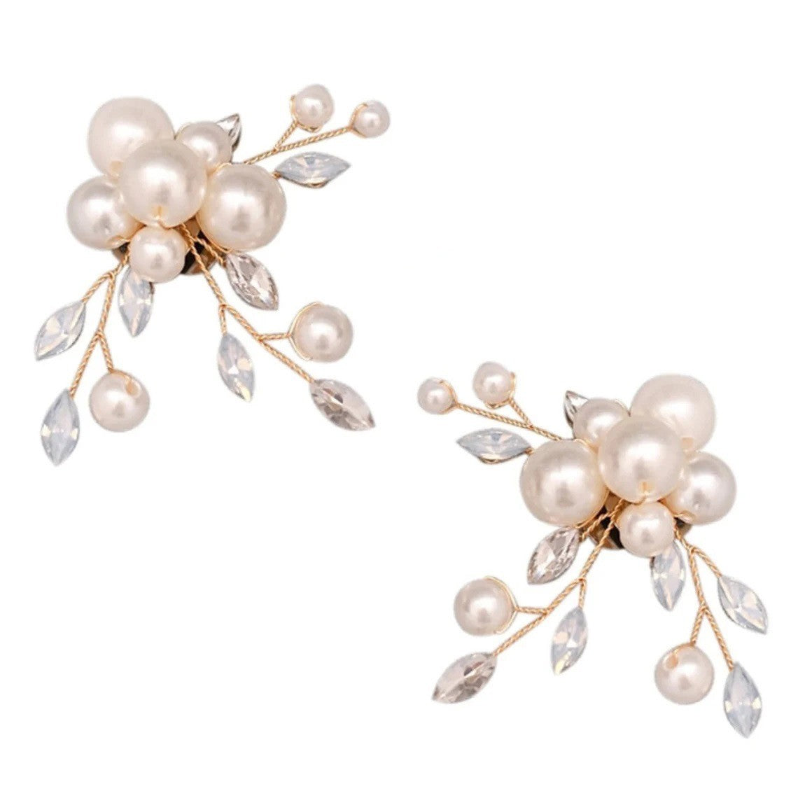 Removable Pearl Protein Blue Rhinestone Floral Shoe Clips