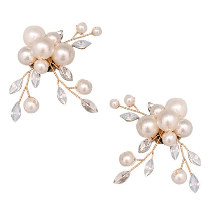 Removable Pearl Protein Blue Rhinestone Floral Shoe Clips