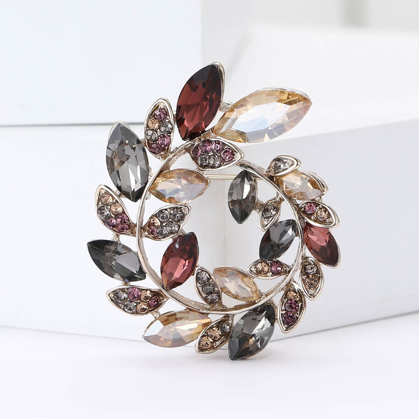 Fashionable Crystal Olive Branch Brooch for Women