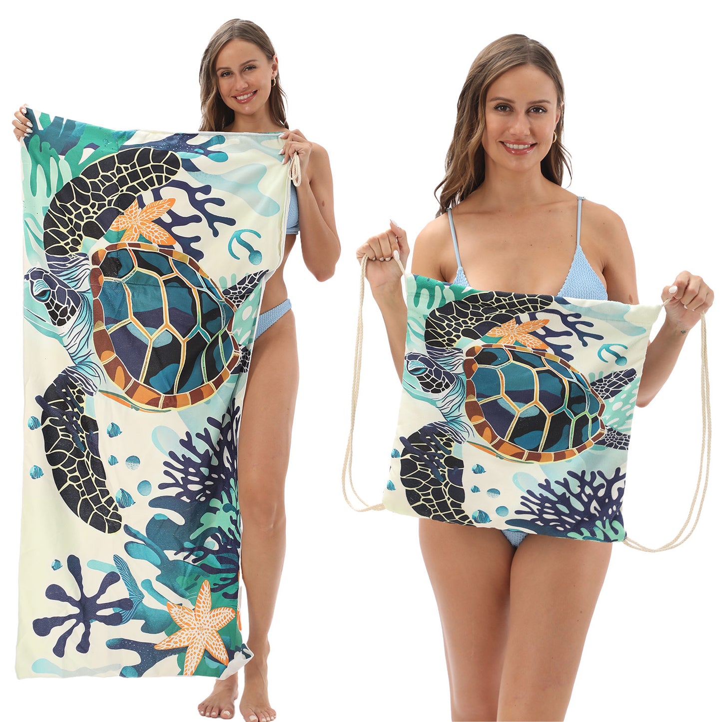 Foldable Beach Towel with Floral Print - Quick-Dry Microfiber