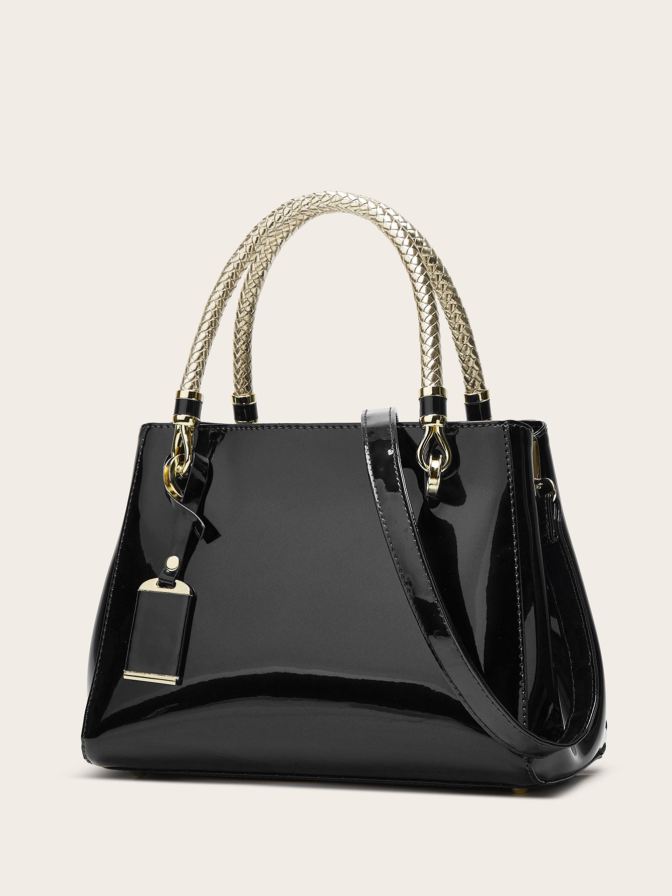 Stylish Red Patent Leather Tote Bag