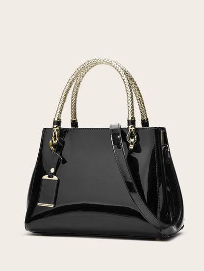 Stylish Red Patent Leather Tote Bag