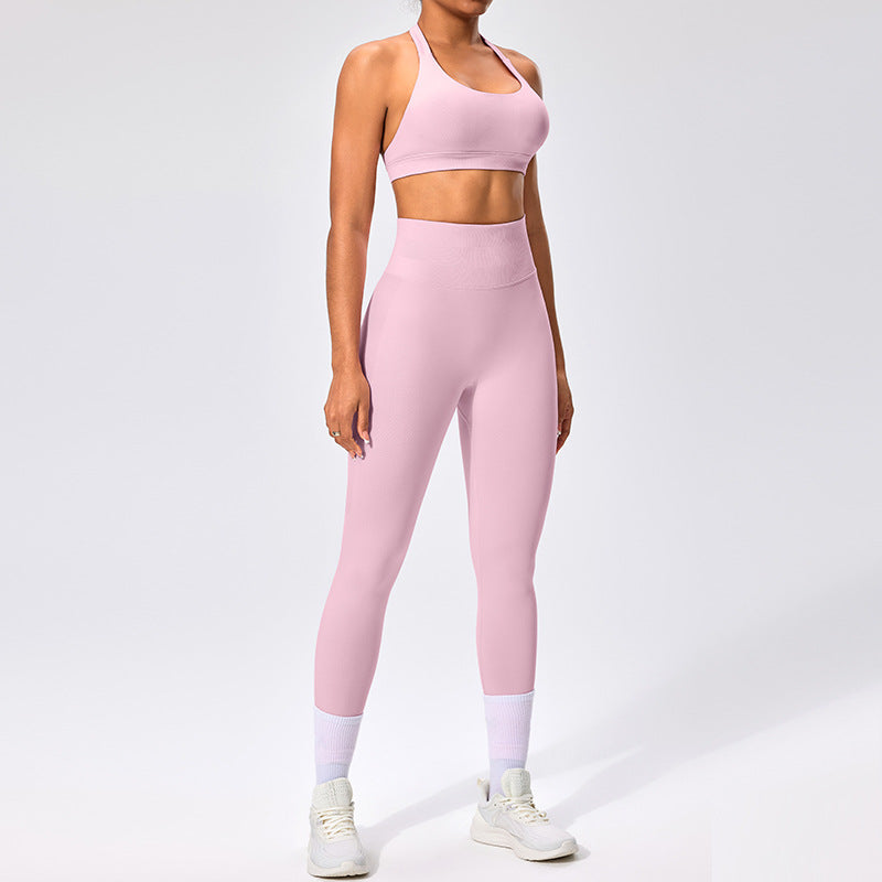 Women's Outdoor Yoga Set with Open Back Sports Bra and Pants