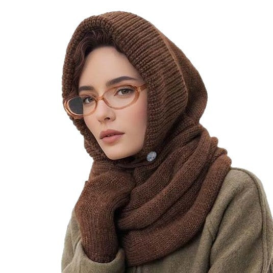 Solid Color Knit Hooded Scarf - Warm and Cozy Unisex Design