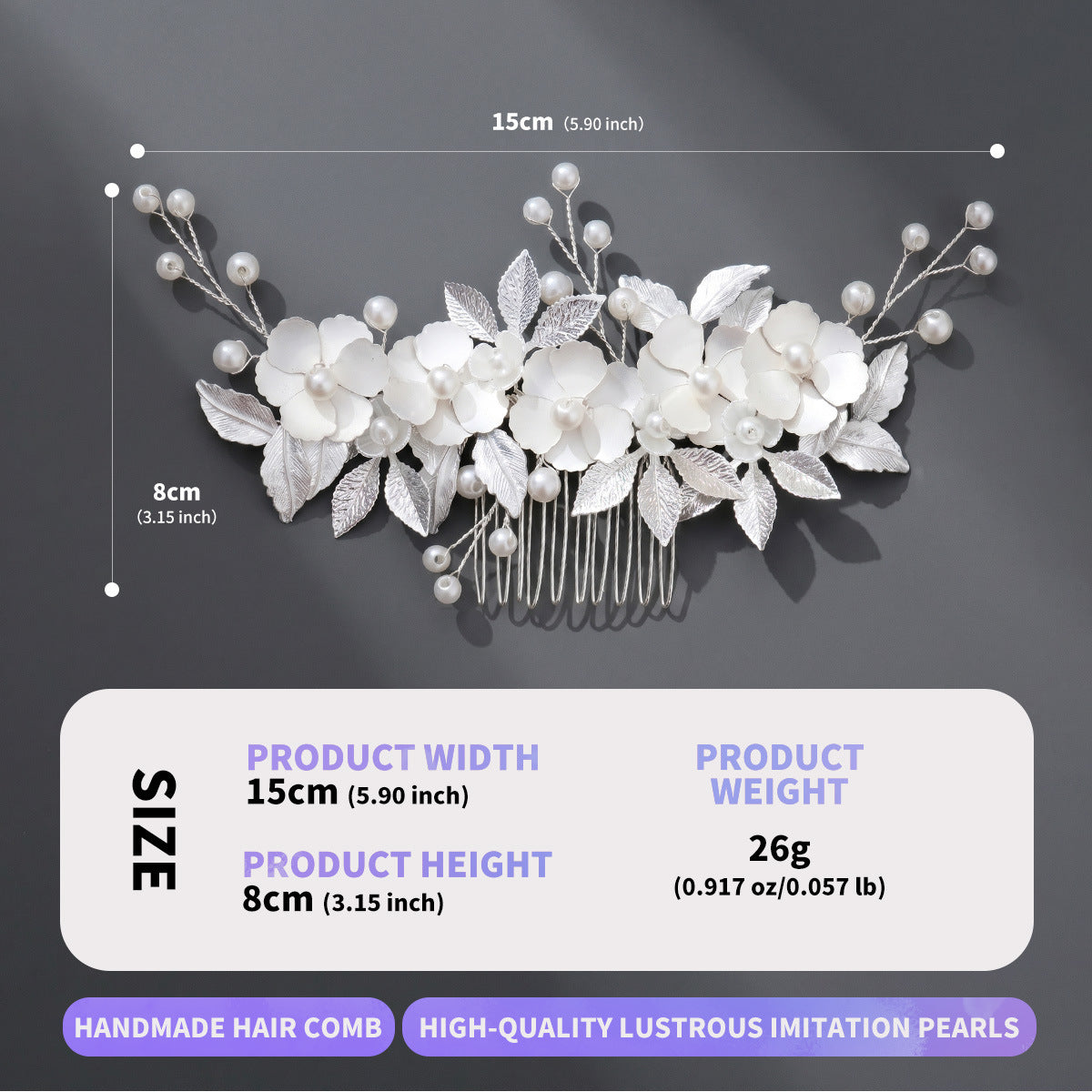 Elegant Silver Pearl Floral Hair Comb for Weddings and Events