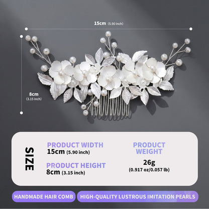 Elegant Silver Pearl Floral Hair Comb for Weddings and Events