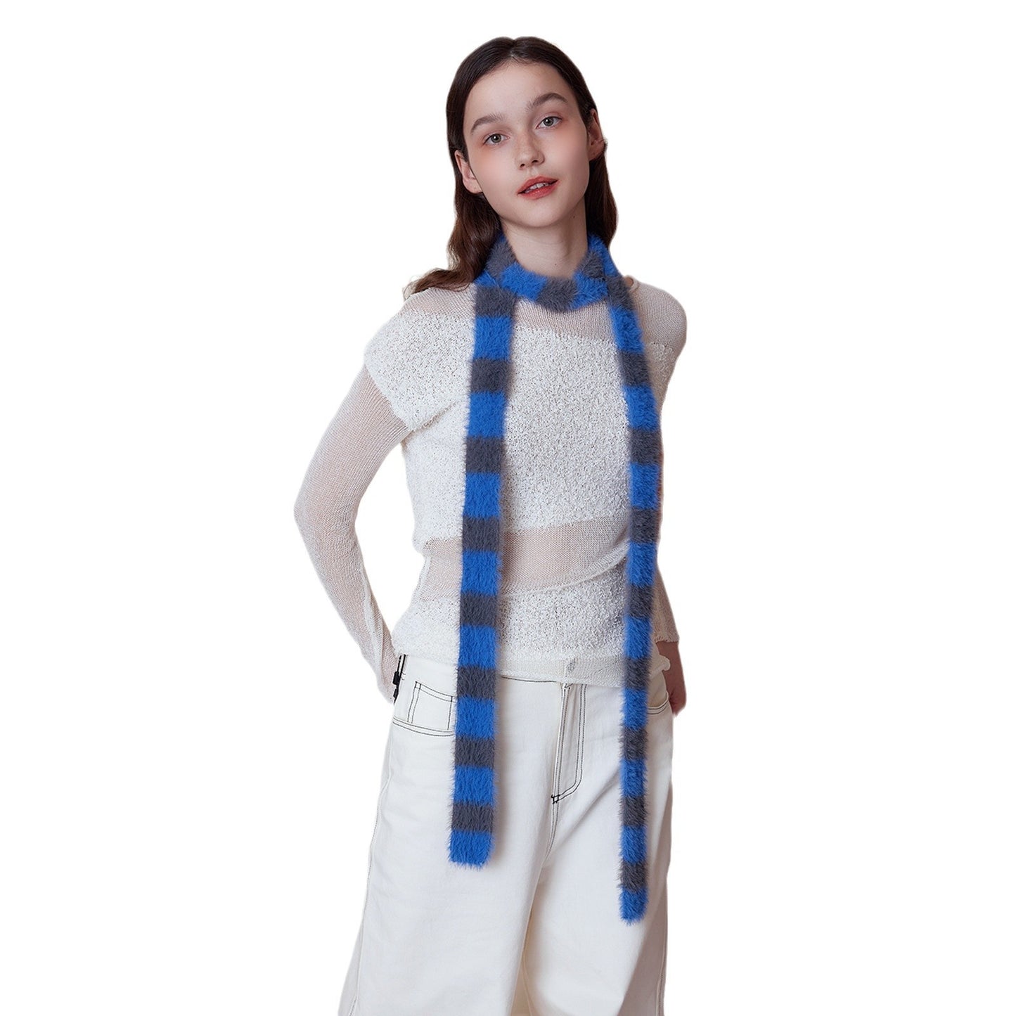 Trendy Striped Knit Scarf for Women - Versatile Chic Autumn/Winter Accessory