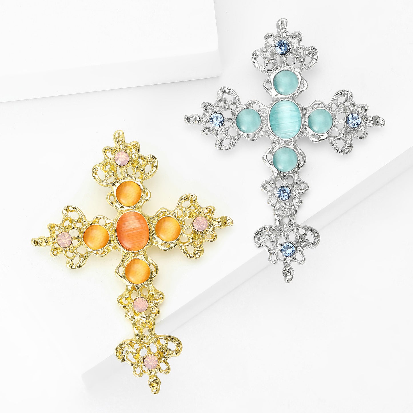Creative Alloy Rhinestone Cross Brooch for Women