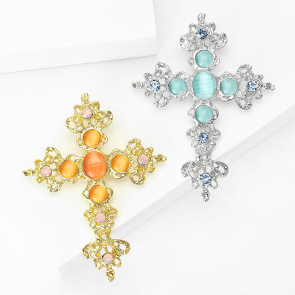 Creative Alloy Rhinestone Cross Brooch for Women
