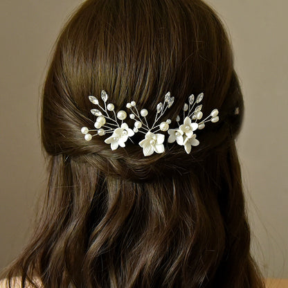 White Floral U Shaped Hair Pins Set of 3 Bridal Wedding Hair Accessories