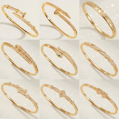 High-End Zirconia Stone Bangle with Nail Design for Weddings and Parties
