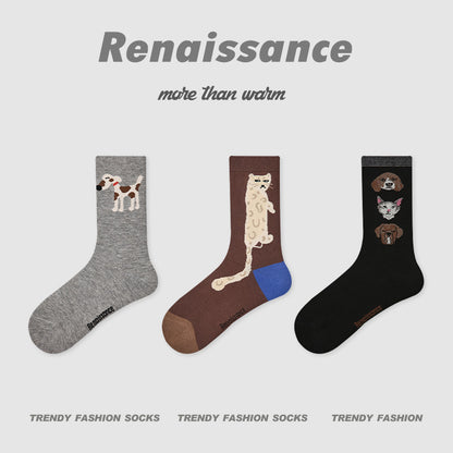 Butterfly Floral Combed Cotton Mid Calf Socks
