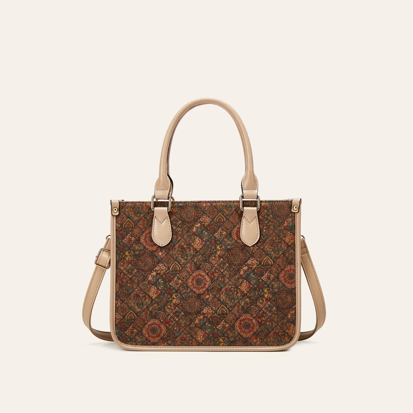 Retro Multicultural Cork Print Tote Bag Large Capacity Women's Handbag