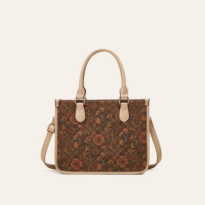 Retro Multicultural Cork Print Tote Bag Large Capacity Women's Handbag